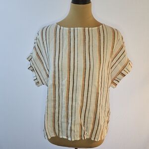 C&C California Linen Monarch Striped Button-Back Top - S